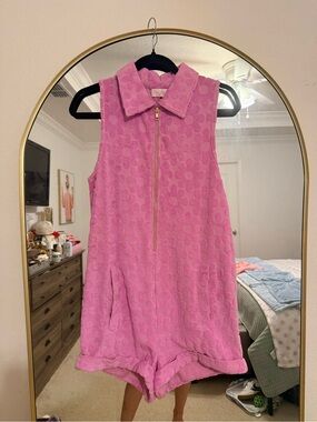 Pink Lily Sleeveless Pink/Purple Terry Romper Dress with Zip Collar